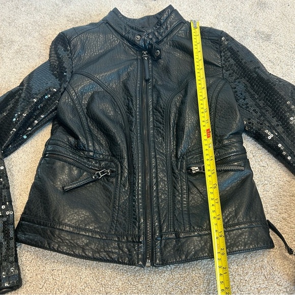 Aldo black sequin leather biker moto jacket Sz S - Picture 10 of 13